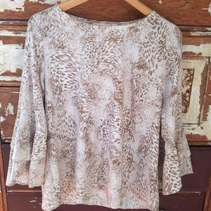 Animal print blouse with bell sleeves M